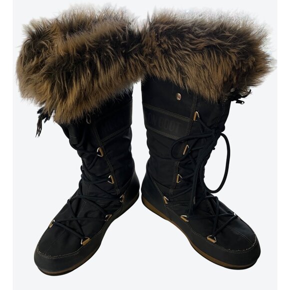 Moon Boot The Original Women's Monaco WP-2 Faux Fur Boots Navy US 9 - Picture 10 of 16